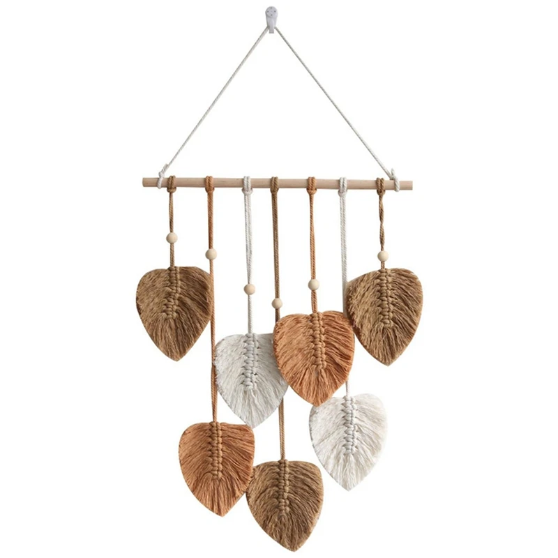 Handwoven Colorful Leaf Tapestry Exquisite Wood Beads Vintage Wall Hanging Children Room Nursury Room Leaf Wall Decors