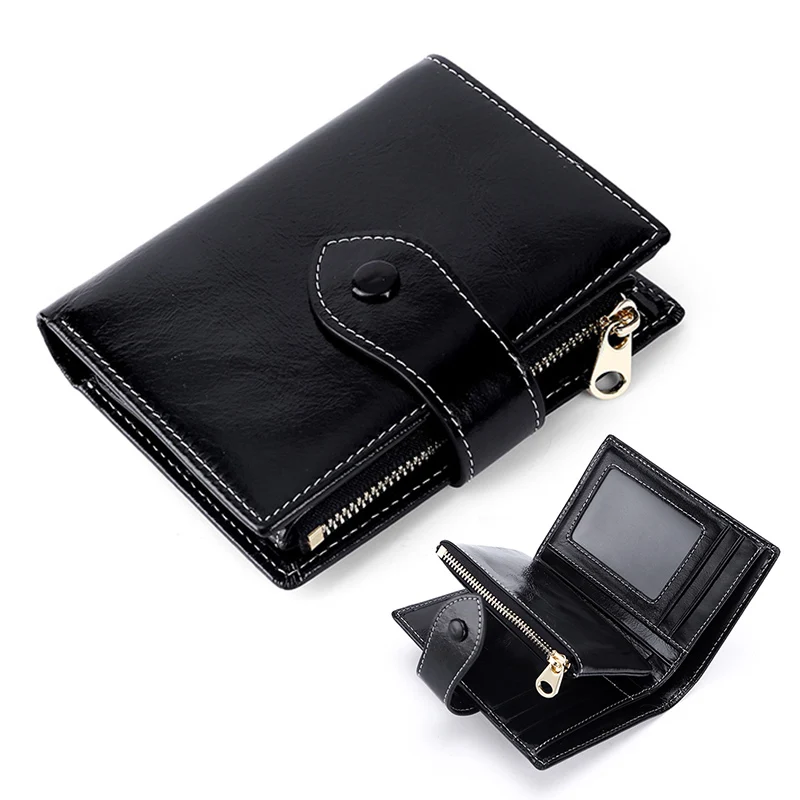 Leather Wallet Women's Vintage Zero Wallet Short Multi functional Headcoat Cowhide Oil Wax Leather Multi slot Wallet Fashion