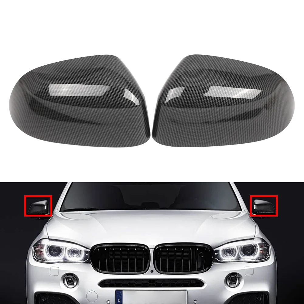 Carbon Fiber Pattern Door Wing Mirror Rearview Cover Caps 1Pair For BMW X3 X4 X5 X6 F25 F26 F15 F16 2014-2018