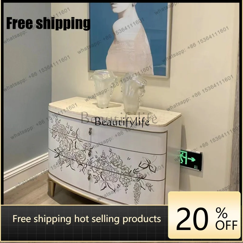 JJ -American light luxury decorative cabinet French modern simple all solid wood hand-painted entrance cabinet