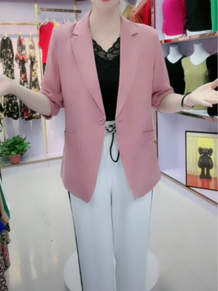 

Women's Casual Loose Fit Sun Protection Thin Suit Jaet Summer New Sle Versatile Drapey Small Western Sle Slimming