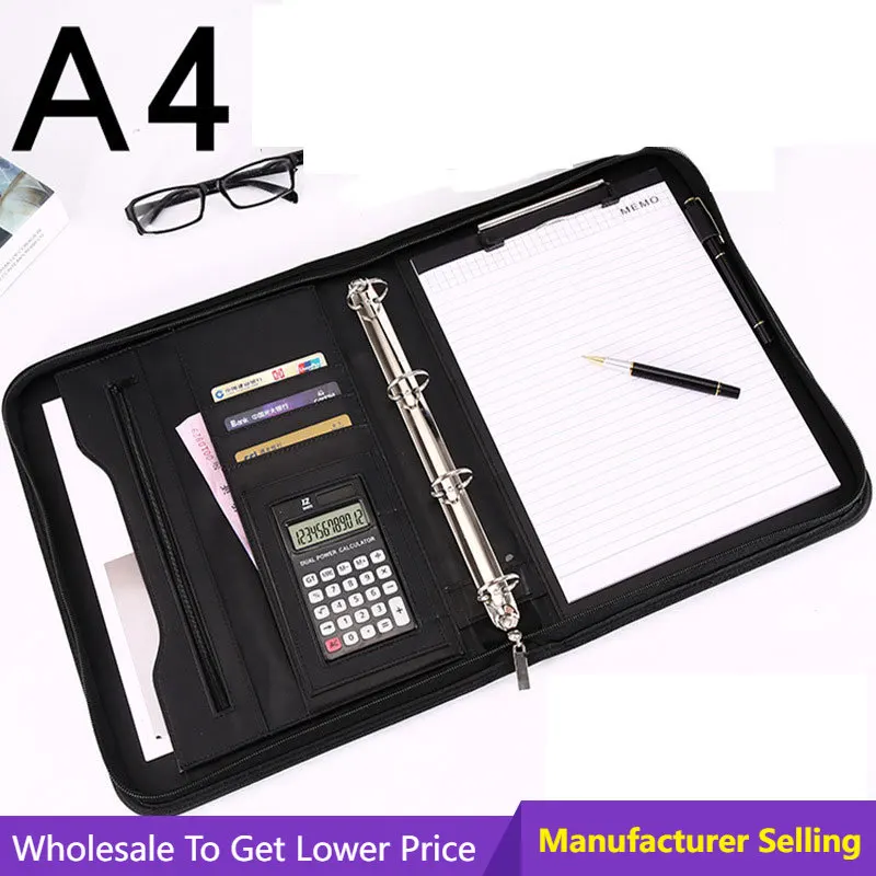 Multi-Function File Cabinet Folder Luxury Binder  Document Organizer Holder Ring Manager Briefcase Zipper Business Supplies