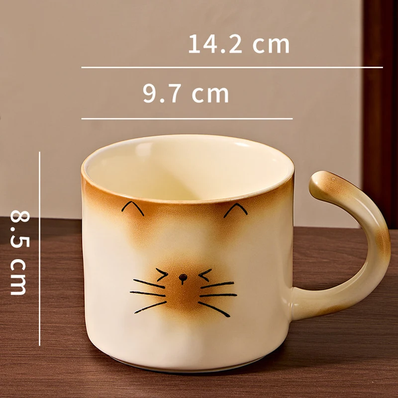 Cute Cat Ceramic Mug with Cat Paw Spoon Set, Cartoon Kitten Coffee Milk Cup Porcelain Drinking Cup