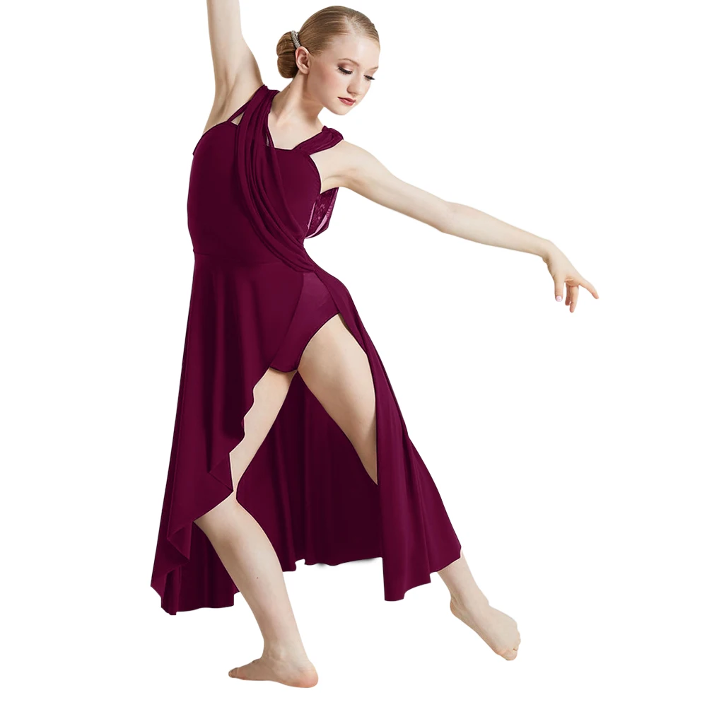 Vestido longo assimétrico para dança de salão, saia moderna de dança lírica para mulheres, traje de bailarina para meninas