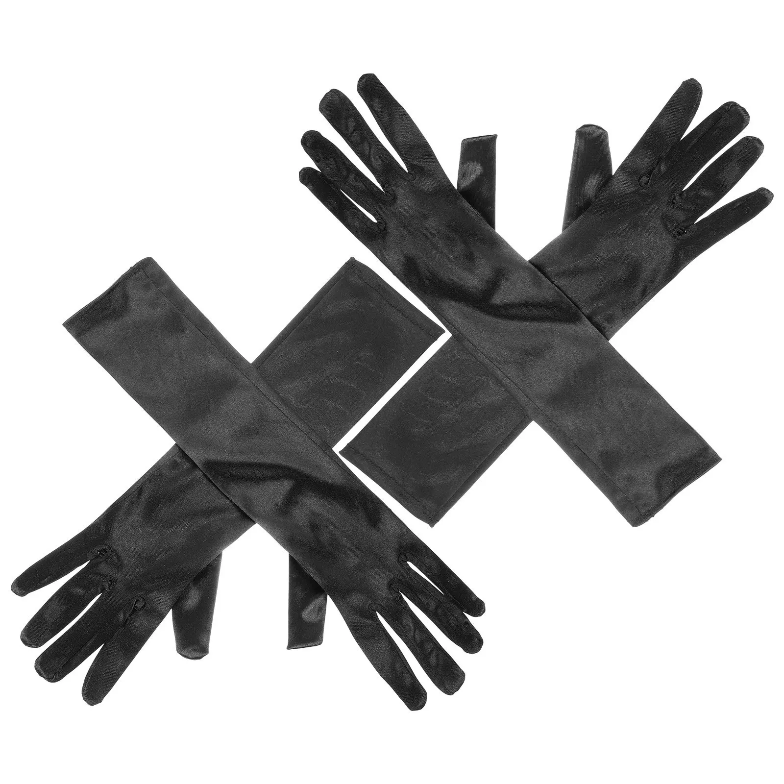 2 pares luvas de cetim preto feminino elástico festa de casamento banquete chá funeral luvas de noiva estilo clássico