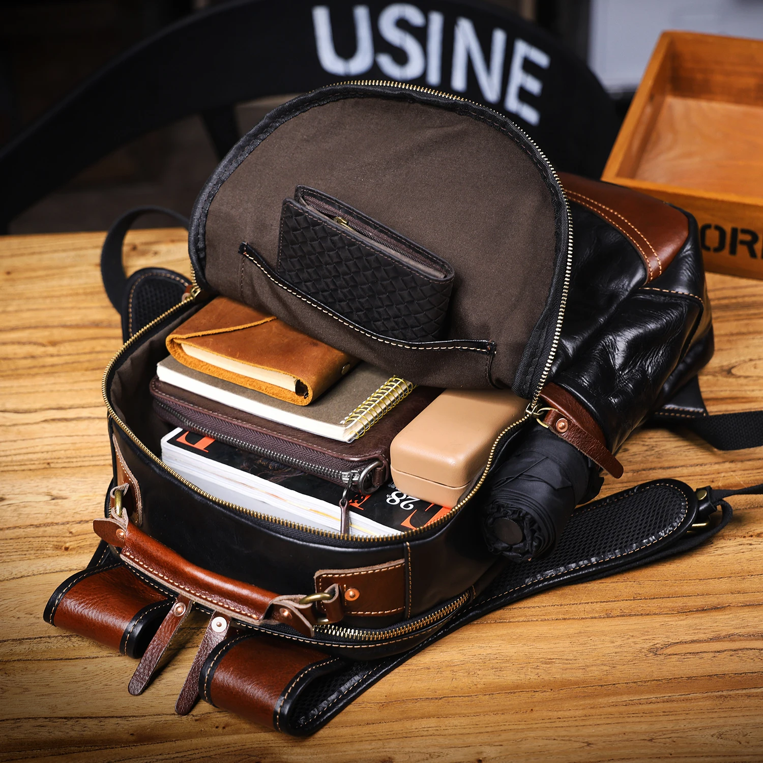 S.WORKER Herren-Rucksack aus echtem Leder, hochwertiges Rindsleder, lässige Schultaschen, 15"-Laptop-Taschen, Reise-Tagesrucksack, Geschenk für Männer – Detail 20
