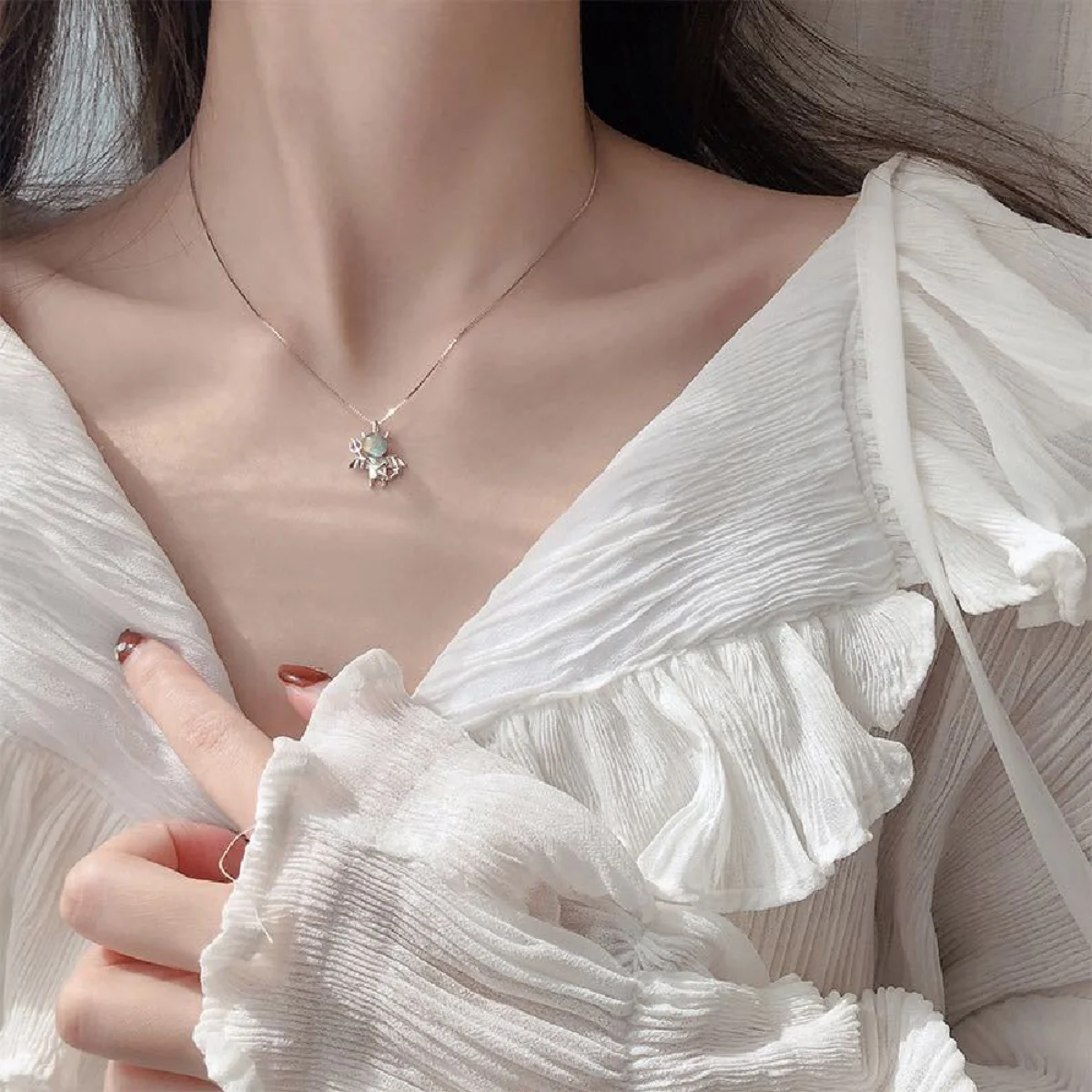 

Natural Moonstone little devil Guardian necklace s925Silver cute Net RedinsKorean style fashion student clavicle chain