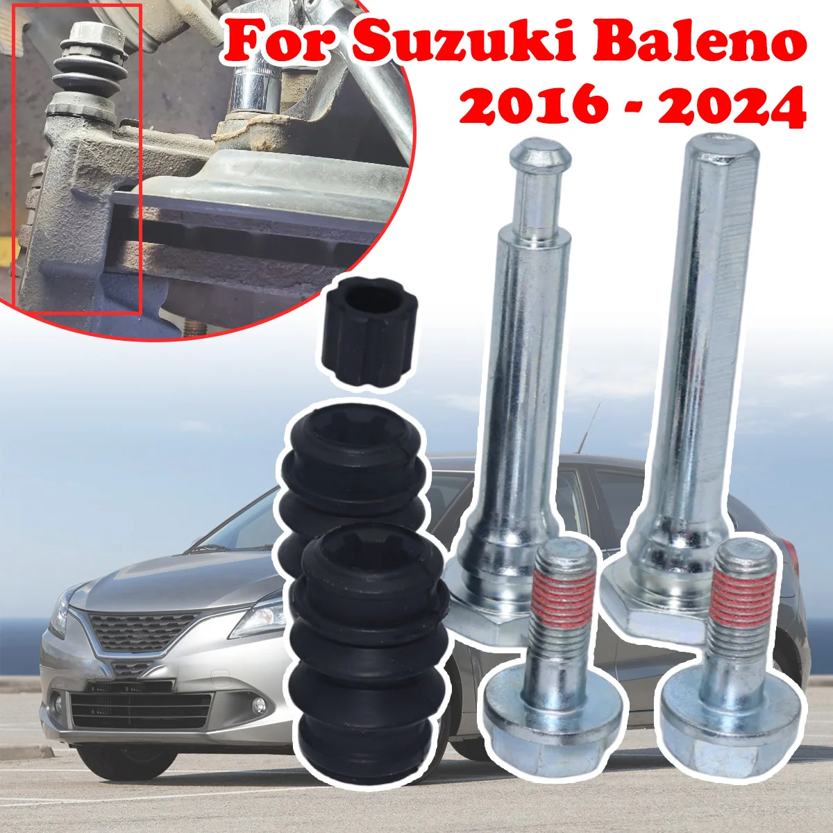

Front Brake Caliper Slider Guide Pins Bolt Kit For Suzuki Baleno 2016-2024 Left Right Disc Housing Bellows Sleeve Bushing Parts