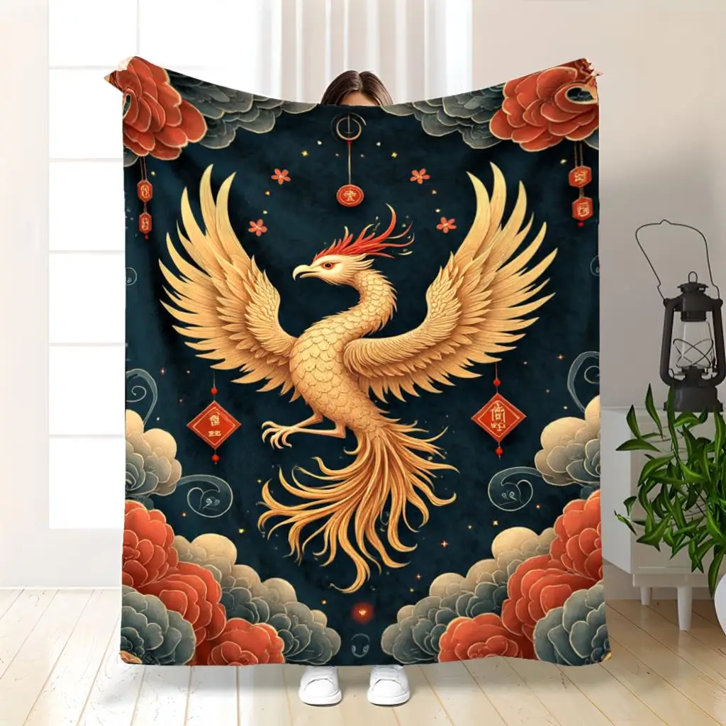 Majestic Phoenix Mythology Art Throw Blanket Large Sofa Decor Oriental Asian Style 150x200cm