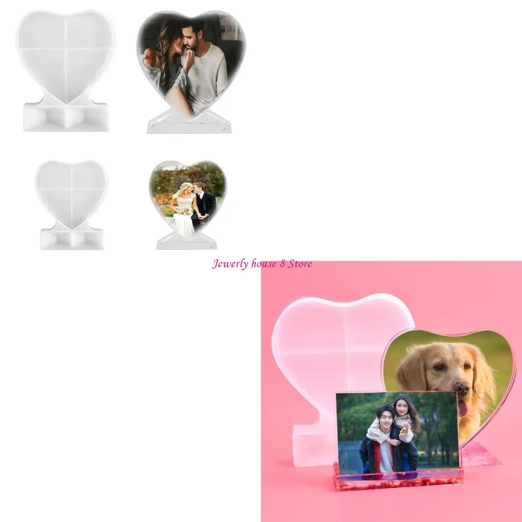 

Love Rectangle Photo Frame with Base Epoxy Resin Mold Handmade Ornaments Silicone Mould DIY Crafts Home Decorations Casting