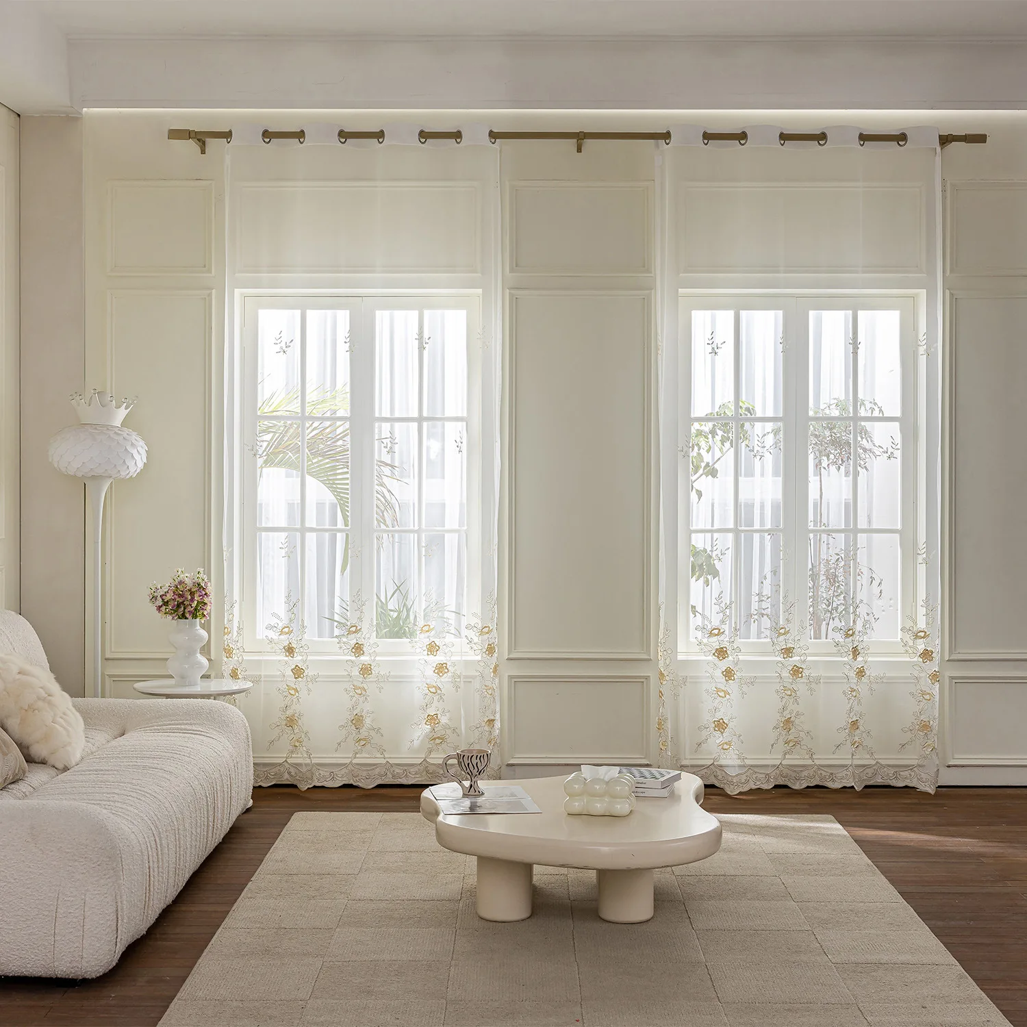 Hand-applied floral embroidery with a relief effect; modern minimalist style luxury Curtains for Living dining room bedroom