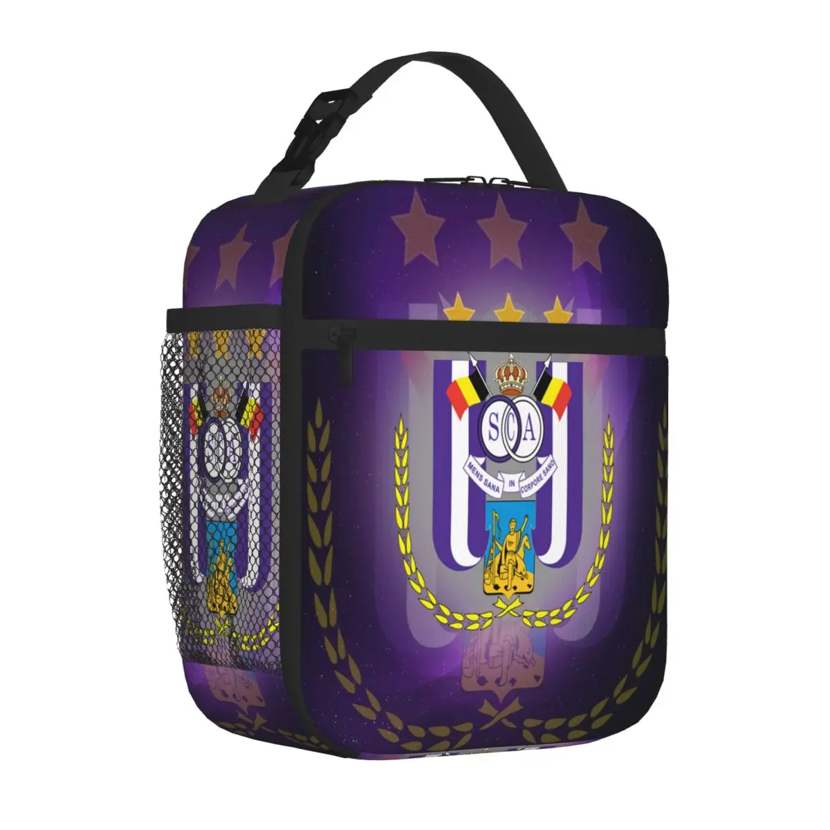 Hot Sale Rsc Anderlecht 6 Flag Shoulder Style Outdoor Lunch Bag School Break Time Food Tote Bag