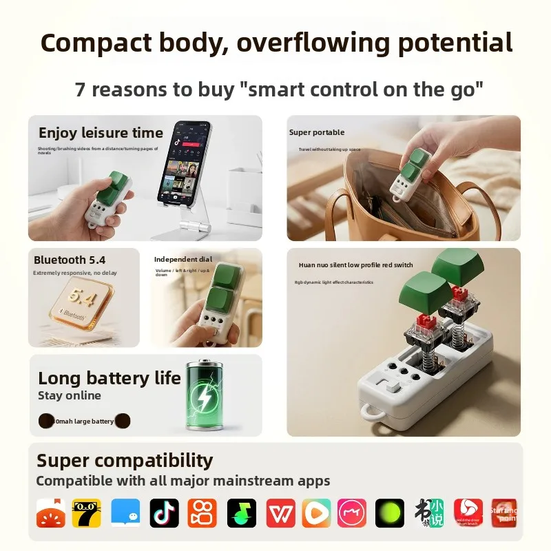 HBTR003 E-book Reader Page Turner Mobile Phone Tablet Page Flipper Mobile Phone Camera Remote Control Bluetooth Page Turner Gift