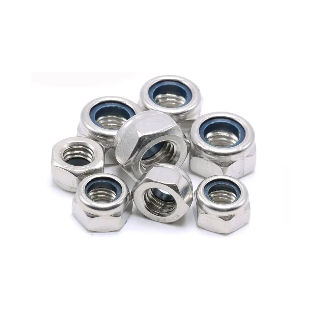 2-30PCS A2 High Quality Nylon Insert Self Lock Nut 304 Stainless Steel Hex Hexagon Nylock Nuts M3 M4 M5 M6 M8 M10 M12 M16 DIN985