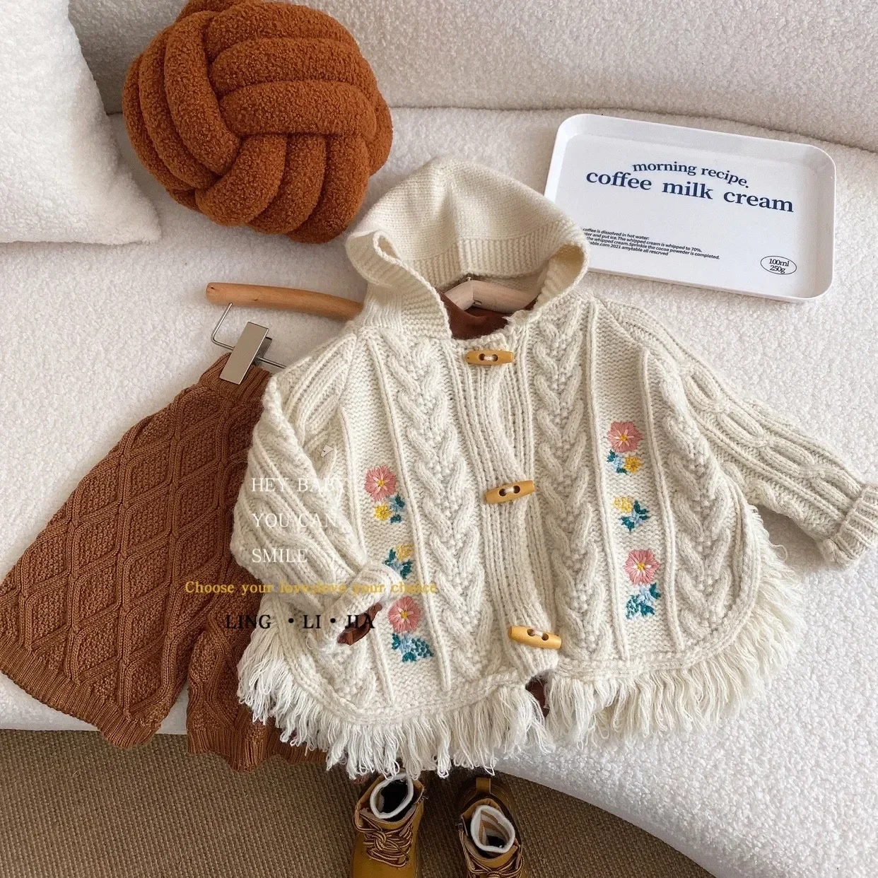 Sweater Coat Korean Childrens Clothing Autumn Girls Embroidery Knitwear Children Cardigan Baby Cloak Vintage Sweet