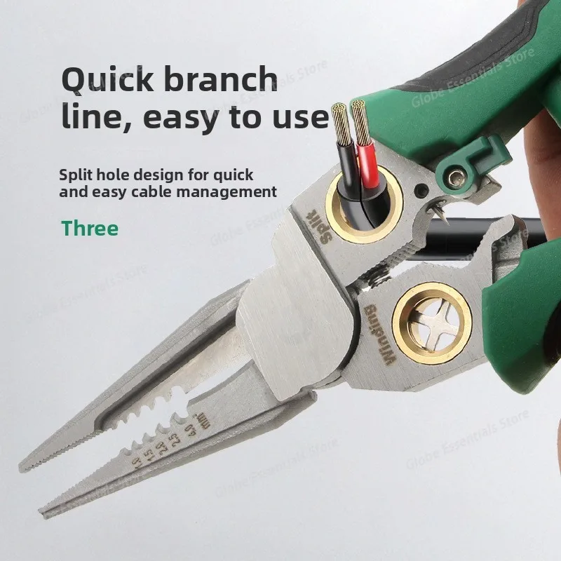 8-in1 Electrician's Pliers Multi-function Wire Stripper Stainless Steel Needle-nose Pliers with Electrical Measurement
