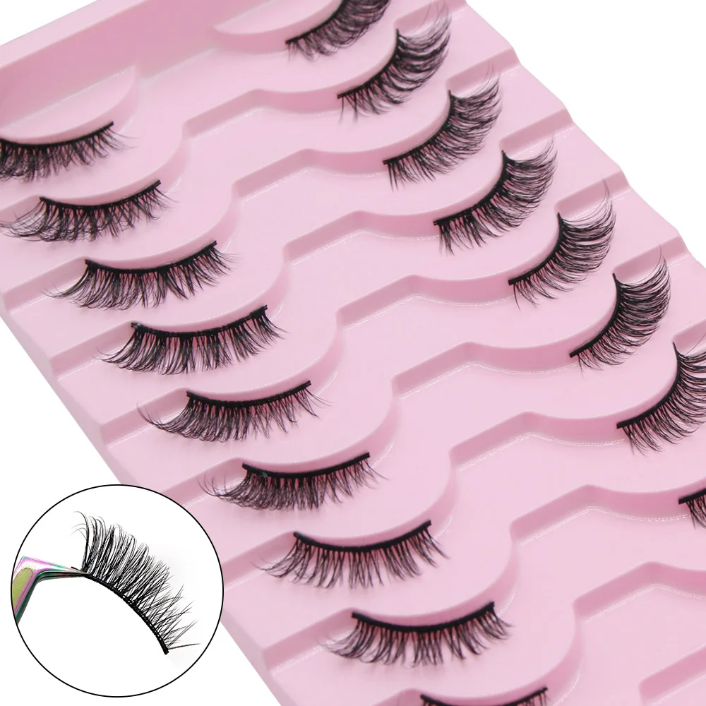 Moonlily 10 Pairs Half Eyelashes Natural Soft Cat Eye Lashes Reusable Winged Fluffy False Mink Lashes Extensions Makeup Tool