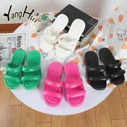 Summer Sandals Women Wear Double-band Slippers Outside 2023 New Style Slip-on Thick Soles Fashion Anti-slip Slippers Women