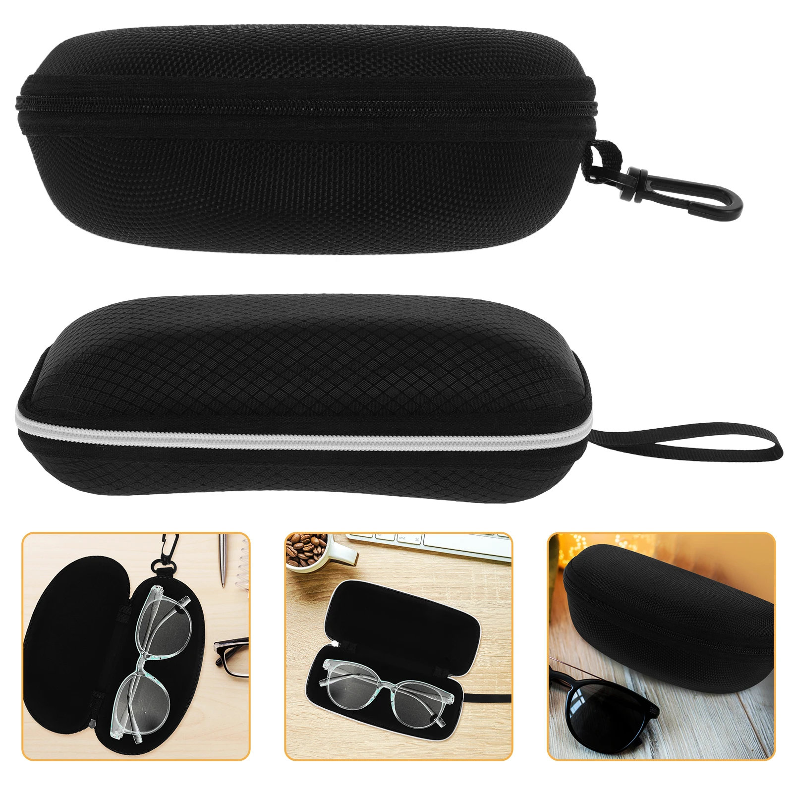 

2pcs Sunglasses Case Hard Black Portable Fiber Goggles Storage Box Eyewear Organizer Travel Glasses Shell Protection