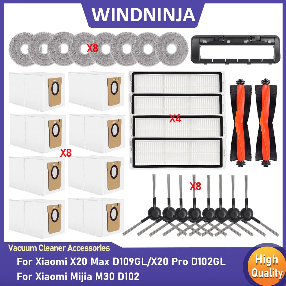 Für Xiaomi Mijia M30 D102, X20Max D109GL, X20Pro D102GL Roboterstaubsauger: Rollenbürste, Seitenbürste, Wischtücher, Staubbeutel, HEPA-Filter Ersatzteile