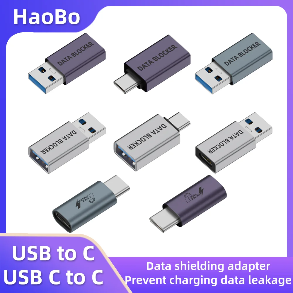 Adaptador de blindaje de datos USB A/C a tipo C, carga sin transmisión, blindaje de datos, convertidor antirrobo para teléfono portátil y Phablet