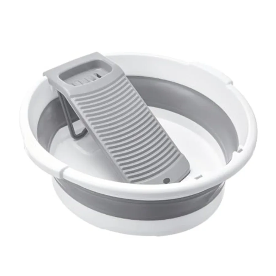 

Large Collapsible Washboard Basin for Hand Washing Clothes - Portable Laundry Tub with Scrubber Durable and Sturdy Foldable Spa