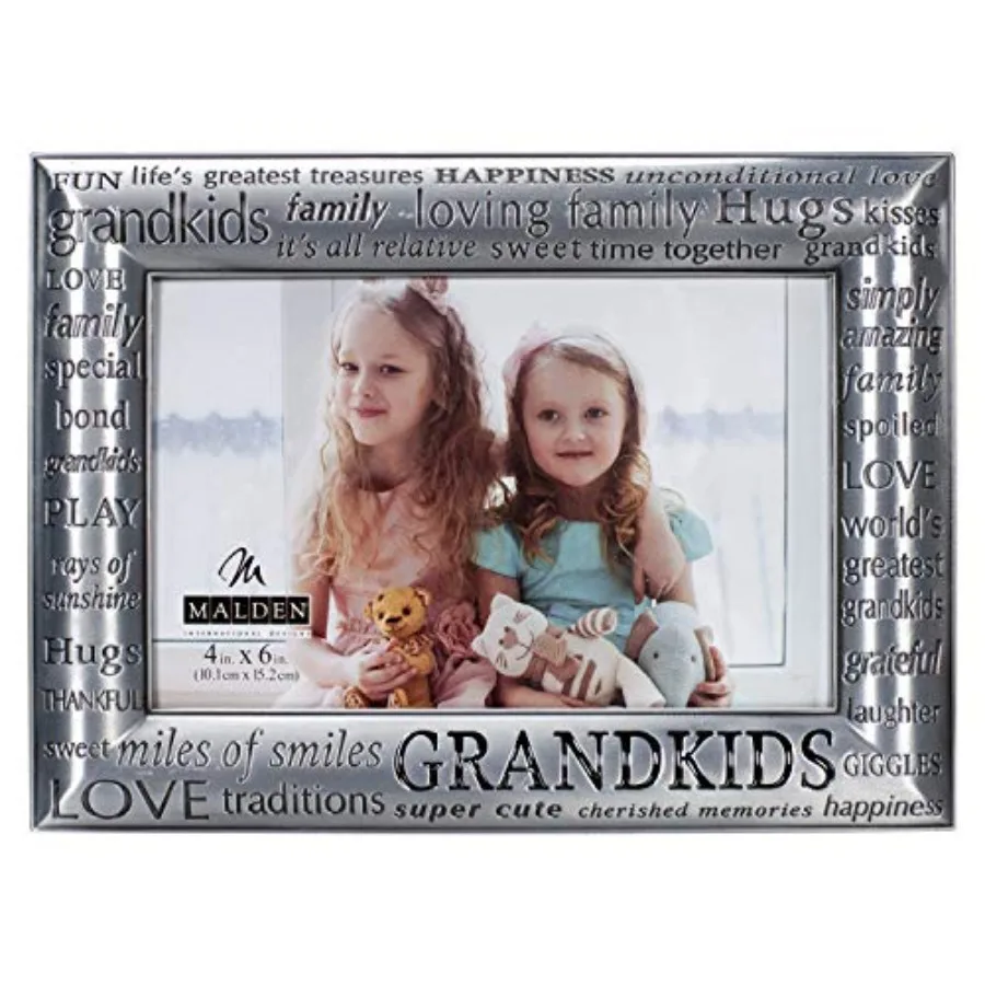 

International Designs Modern Pewter Metal Diecast Grandkids Expressions Picture Frame, 4x6, Silver