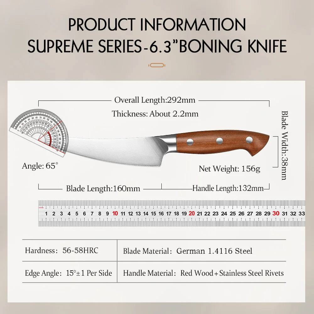 HEZHEN  6.3 Inches Boning Knife German 1.4116 Steel Kitchen Knife Cutter Kitchen Tools 56-58 HRC Gift Box Redwood Handle