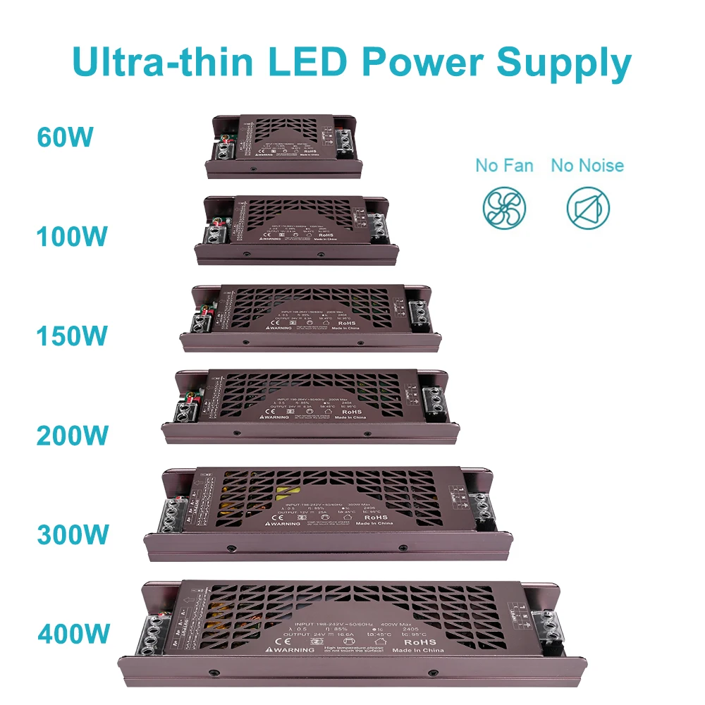 Adjustable LED Lighting Transformers Ultra Thin Power Supply 60W 100W 150W 200W 300W 400W LED Driver For Strip Light DC12V 24V