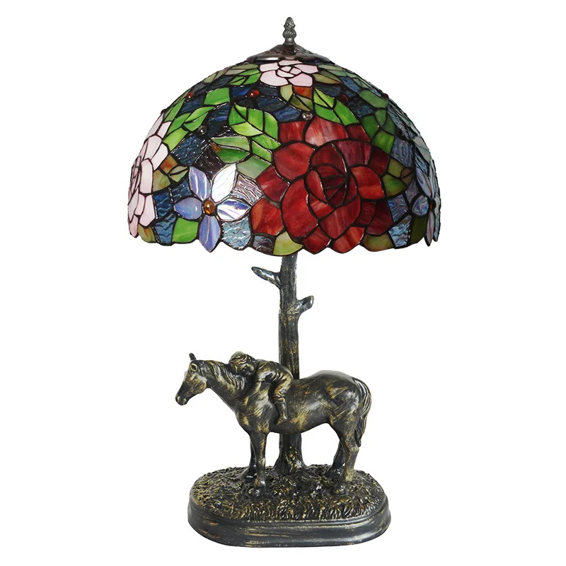 

12 inch, two-color, rose, warm, romantic, colored glass, bedroom, wedding room, decoration, desk lamp