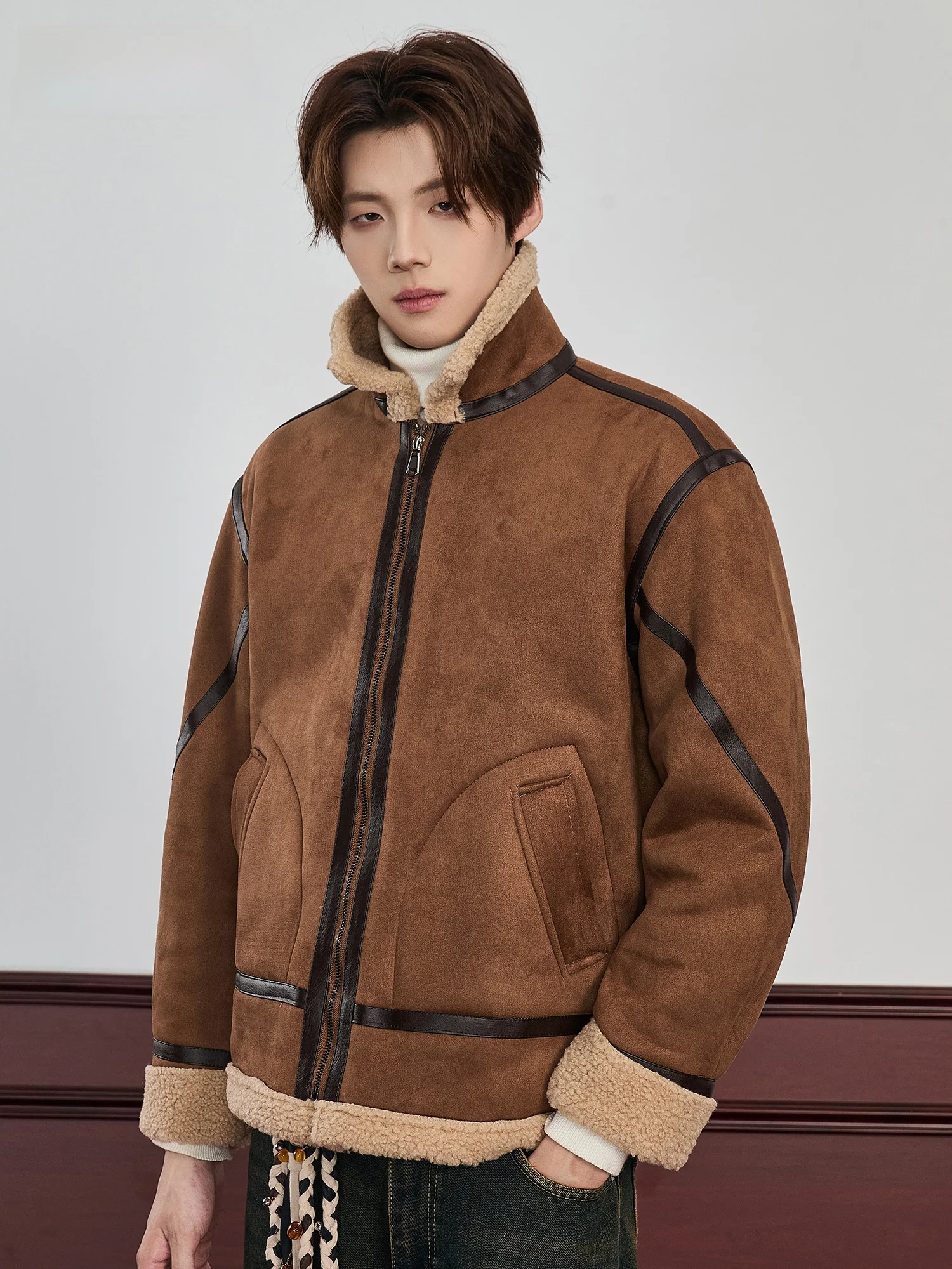 

Mark Fairwe Men's Thiened Warm Cotton Jaet Loose Fit Retro Suede Winter Coat Trendy Brand Deconstructed Sle