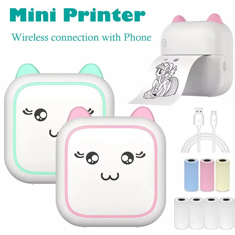 Portable Mini Wireless Photo Printer 200dpi Ink-Free Thermal Printing For Notes Photos Memos Usb Rechargeable For Android IOS