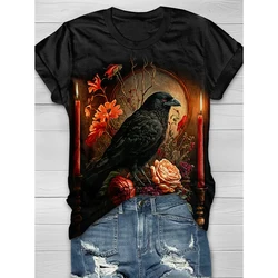 Gothic Crow Print Women Tshirt Polyester Casual Funny T Shirt Gift For Lady Yong Girl Top Tee