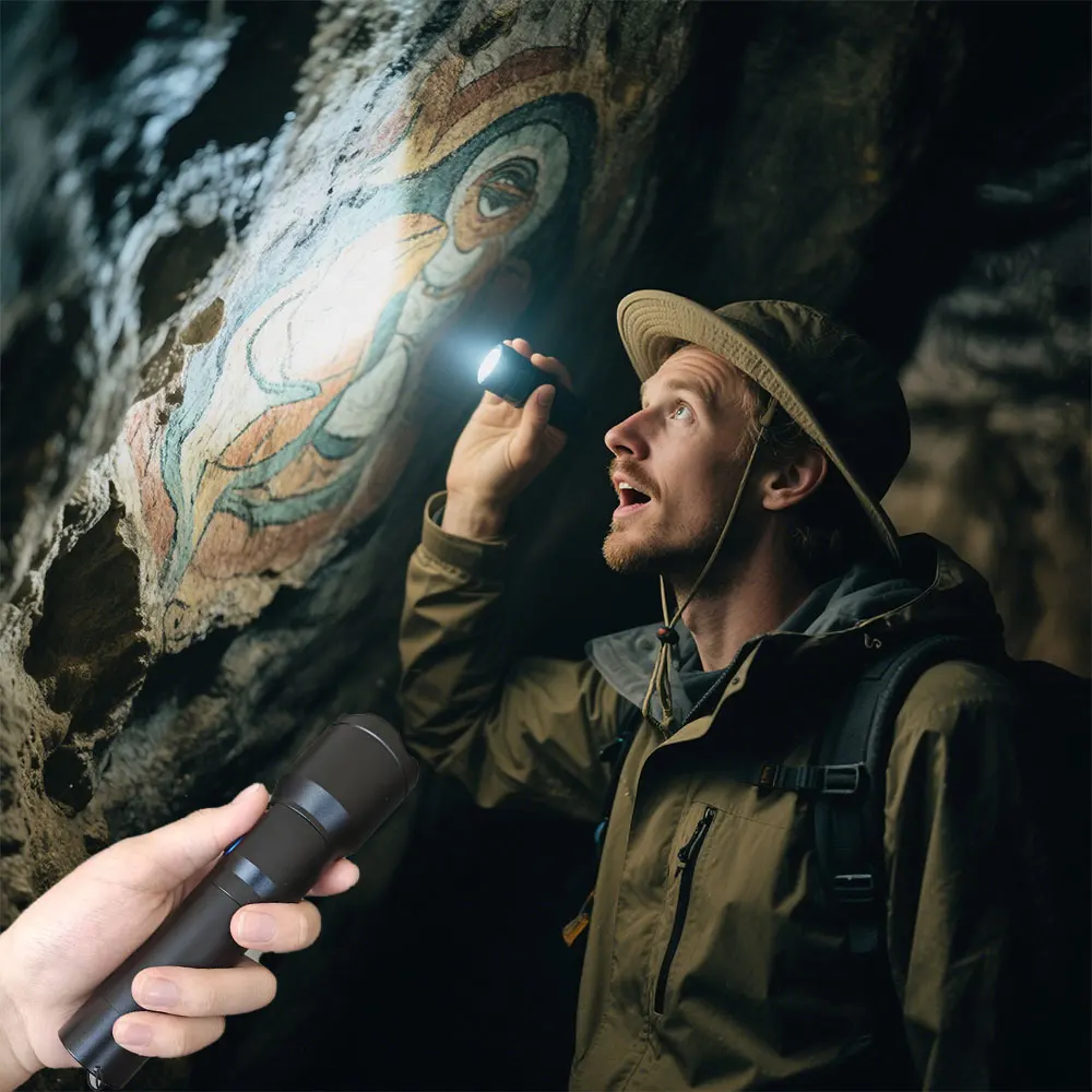 

Zoom long-range digital display flashlight with comfortable touch, rechargeable handle and hanging rope