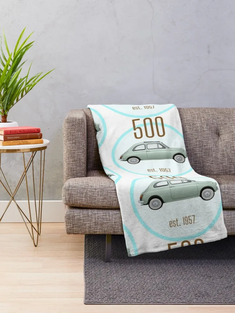 Vintage Fiat 500, Italian car round grey/blue design Throw Blanket Soft For Sofa Thin Blankets