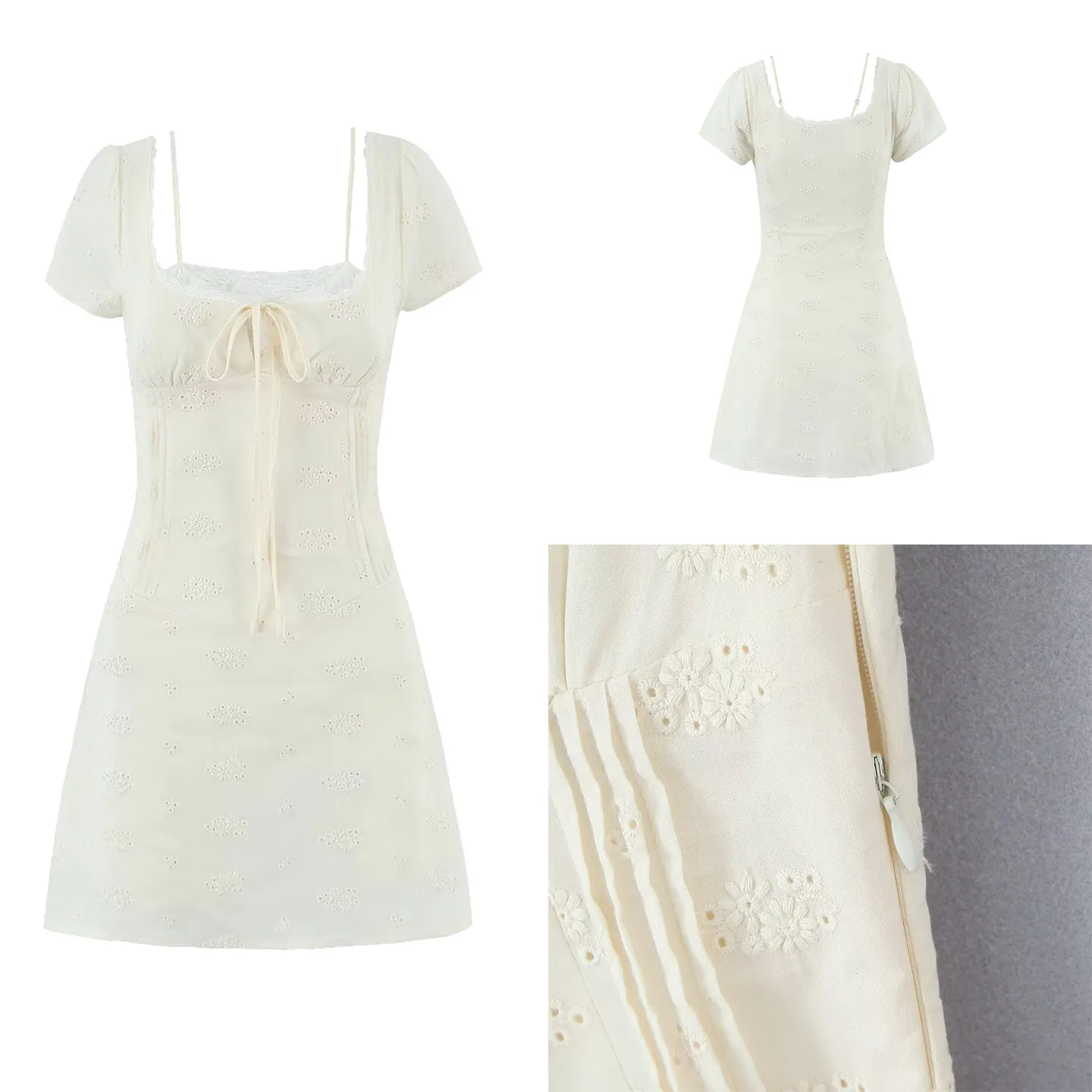 

Модное женское платье с пышными рукавами, кружевной отделкой, плиссированное, с завышенной талией, А-силуэт, для повседневной носки