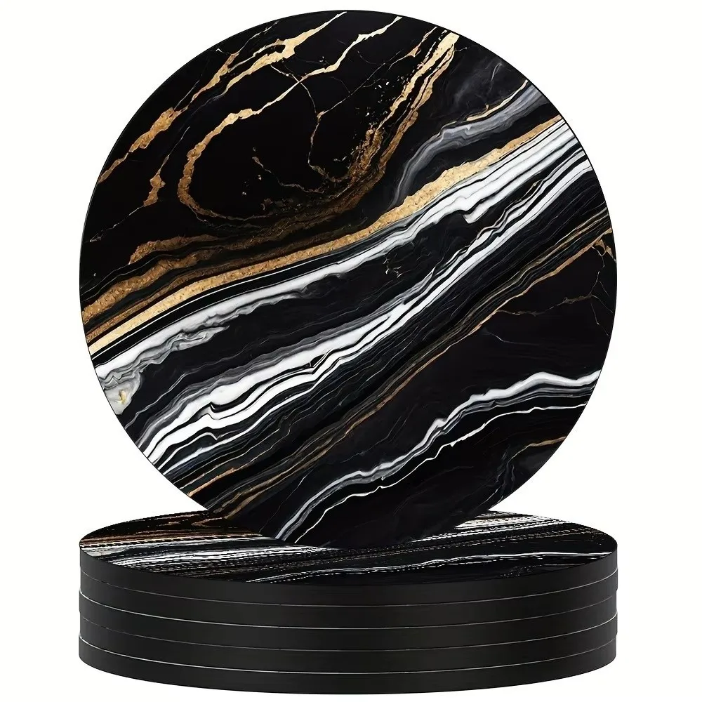 6pcs 4 Inch Drink Coasters Set Marble Veining Round Insulation Mat Heat Resistant Funny Absorbent Coasters