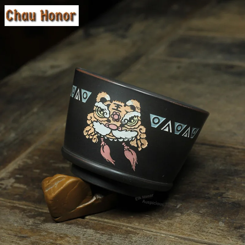 100ml Handmade Zodiac Tiger Nixing Pottery Teacup Retro Tea Bowl Water Jug Tea-tasting Fragrance Cup Chazhan Master Cup Teaware