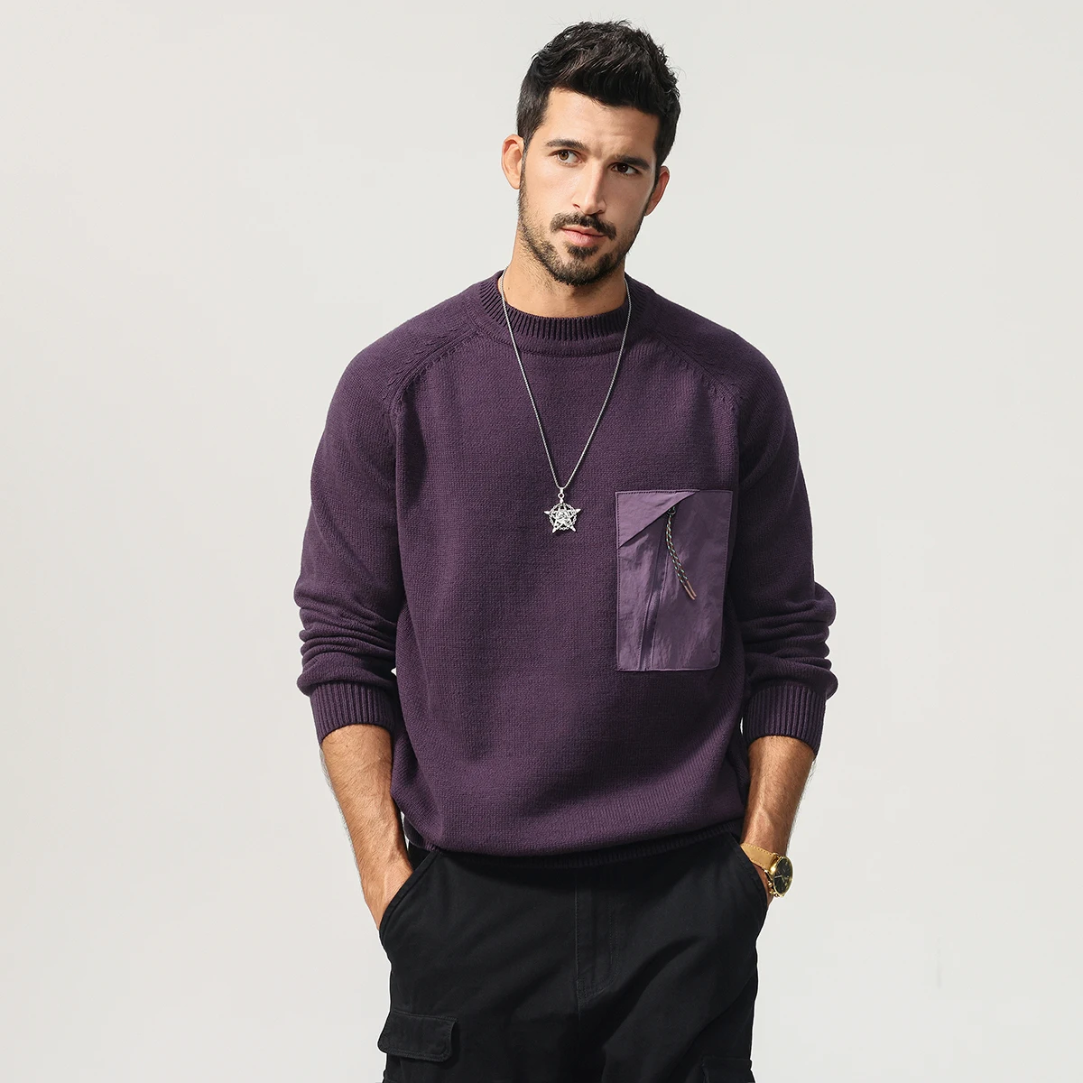 

Американский винтажный мужской вязаный свитер - свободный крой, осень-зима 2024, модные пуловеры больших размеров 3XL 4XL