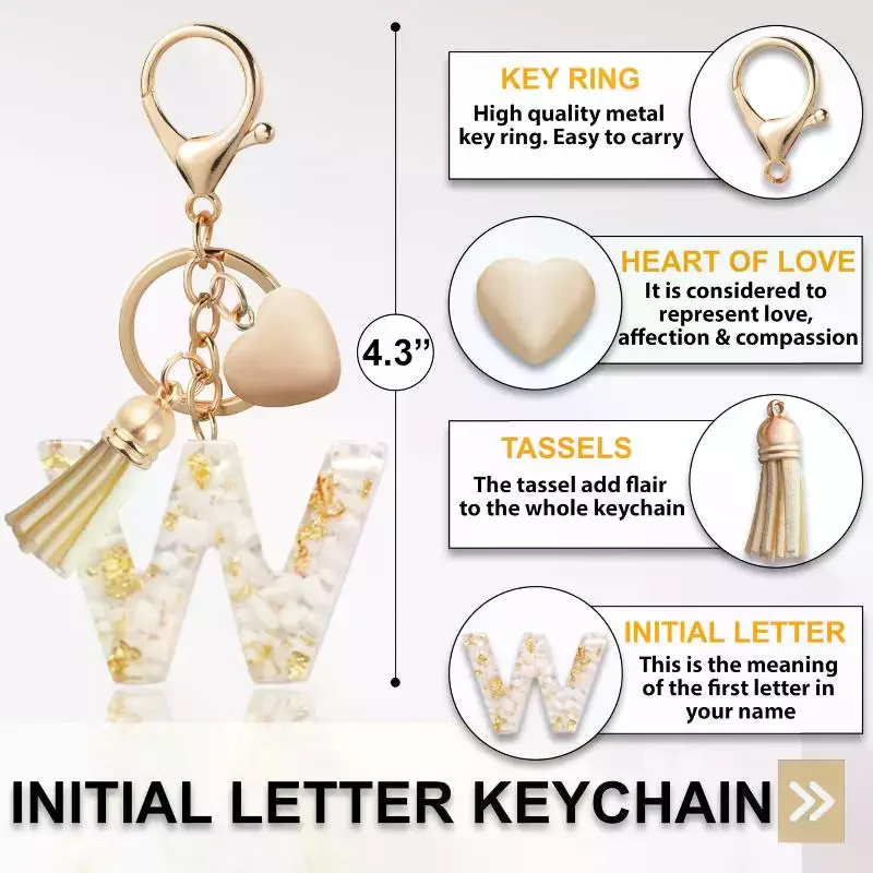 26 Initials Alphabet A To Z Letter Keychain Beige Heart-shaped Tassel Keyrings Fashion Bag Hanging Ornament Car Trinket Gifts