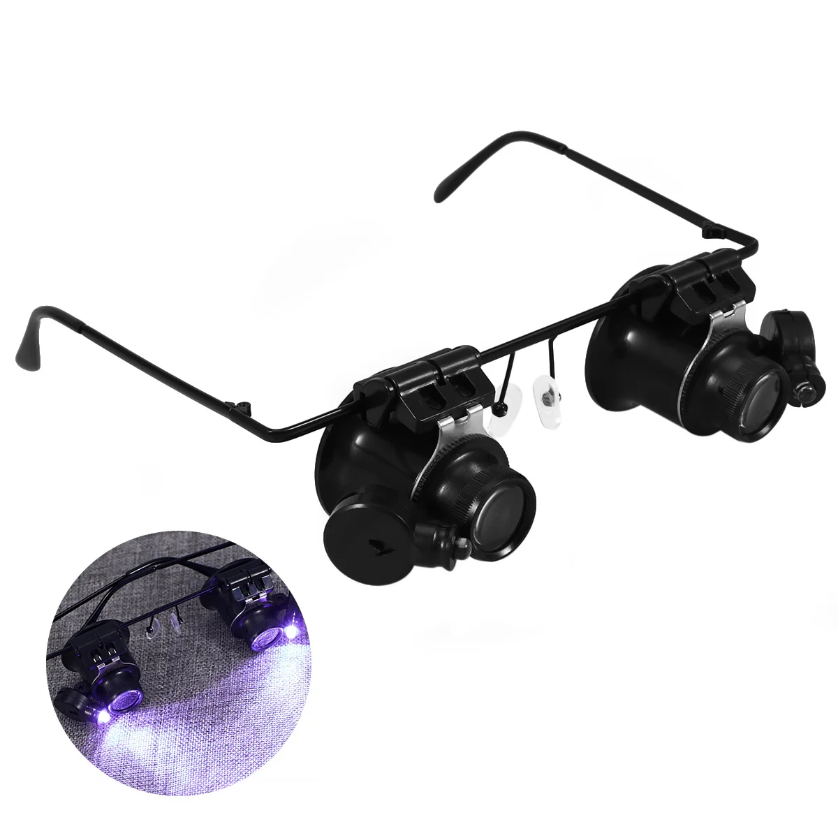 

Head Mounted Magnifier 20X Double Lens Led Light For Watch Repair Jewelry Inspection Loupe Tool Adjustable Eyepiece Hands-Free
