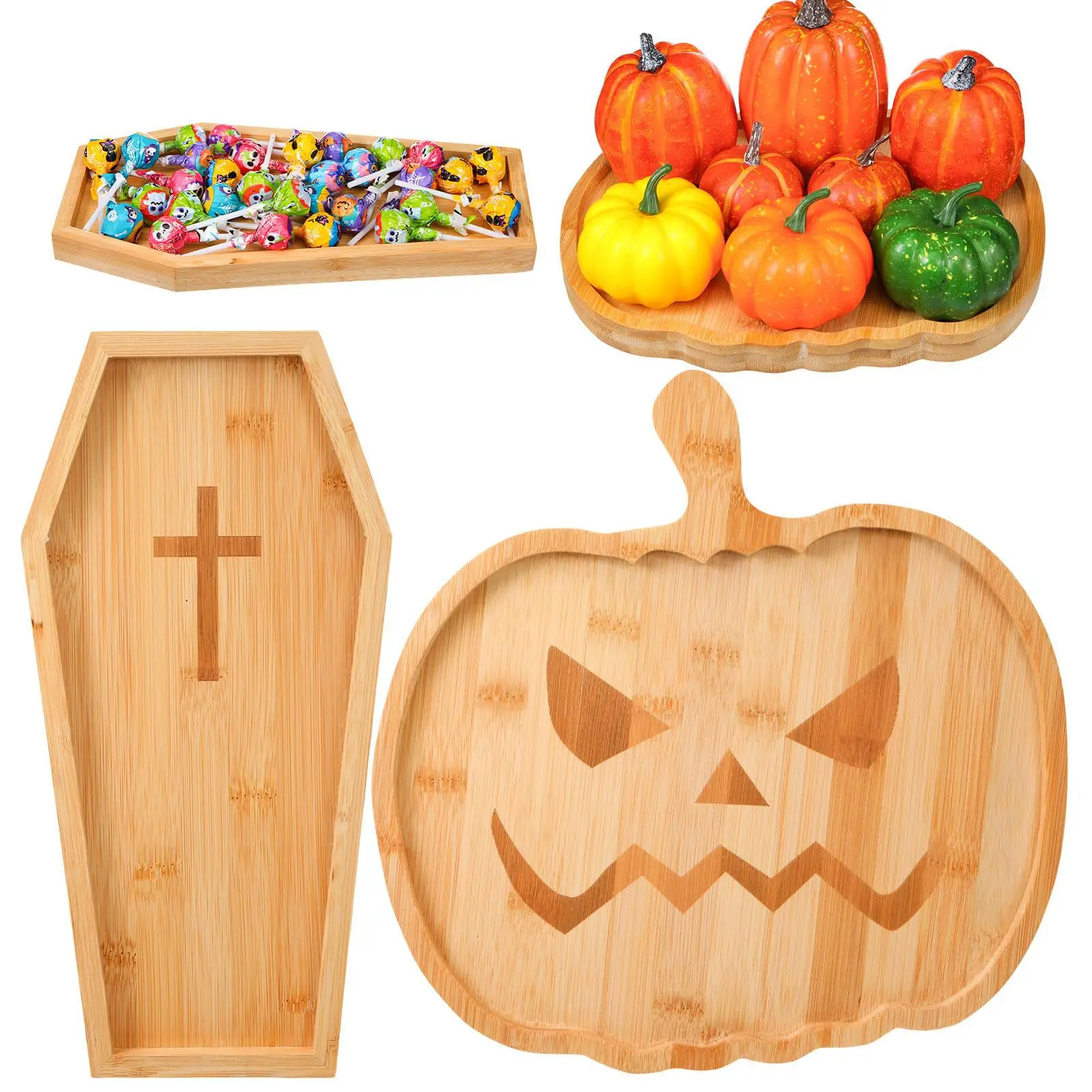 Halloween Serving Trays Bamboo Coffin Pumpkin Shaped Charcuterie Board CrossWooden Dinner Plates Home Party Decors