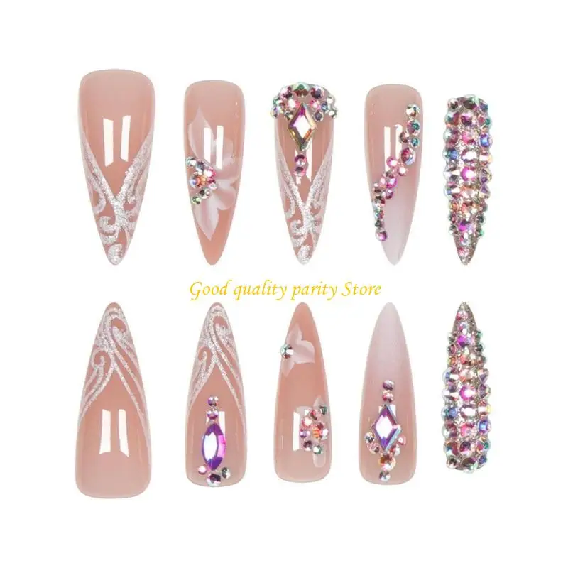 M4YA 24 PCS Long Press on Flores Falsas Reídicas uñas Acrílicas Stilettos cubierta llena cubierta en uña para
