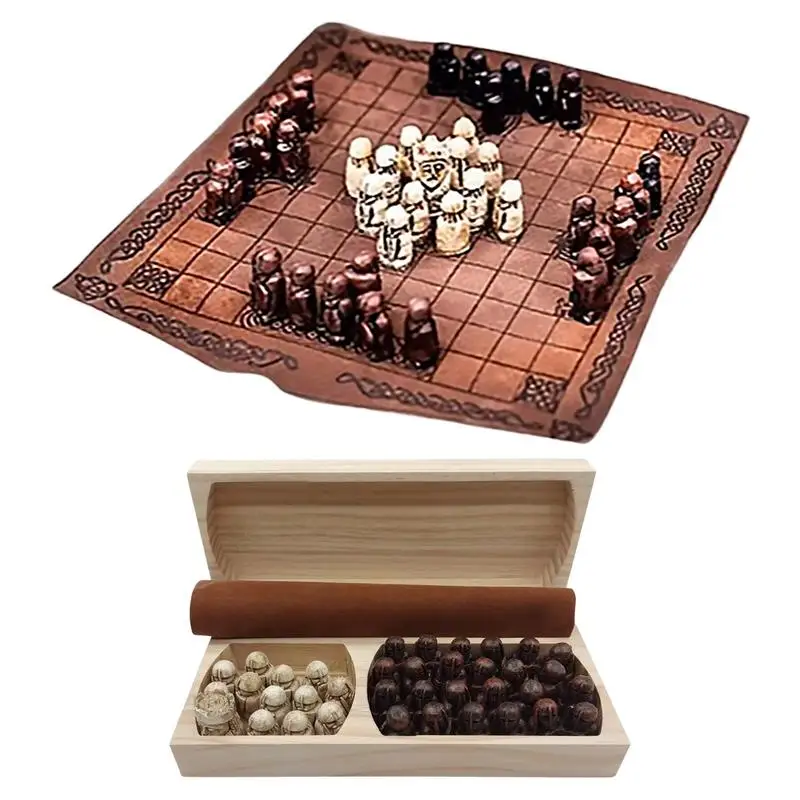 Hnefatafl Viking Chess Set Traditional Two-Player Strategy Board Game Hnefatafl Viking Chess Board Game Tridimensional Chess Set