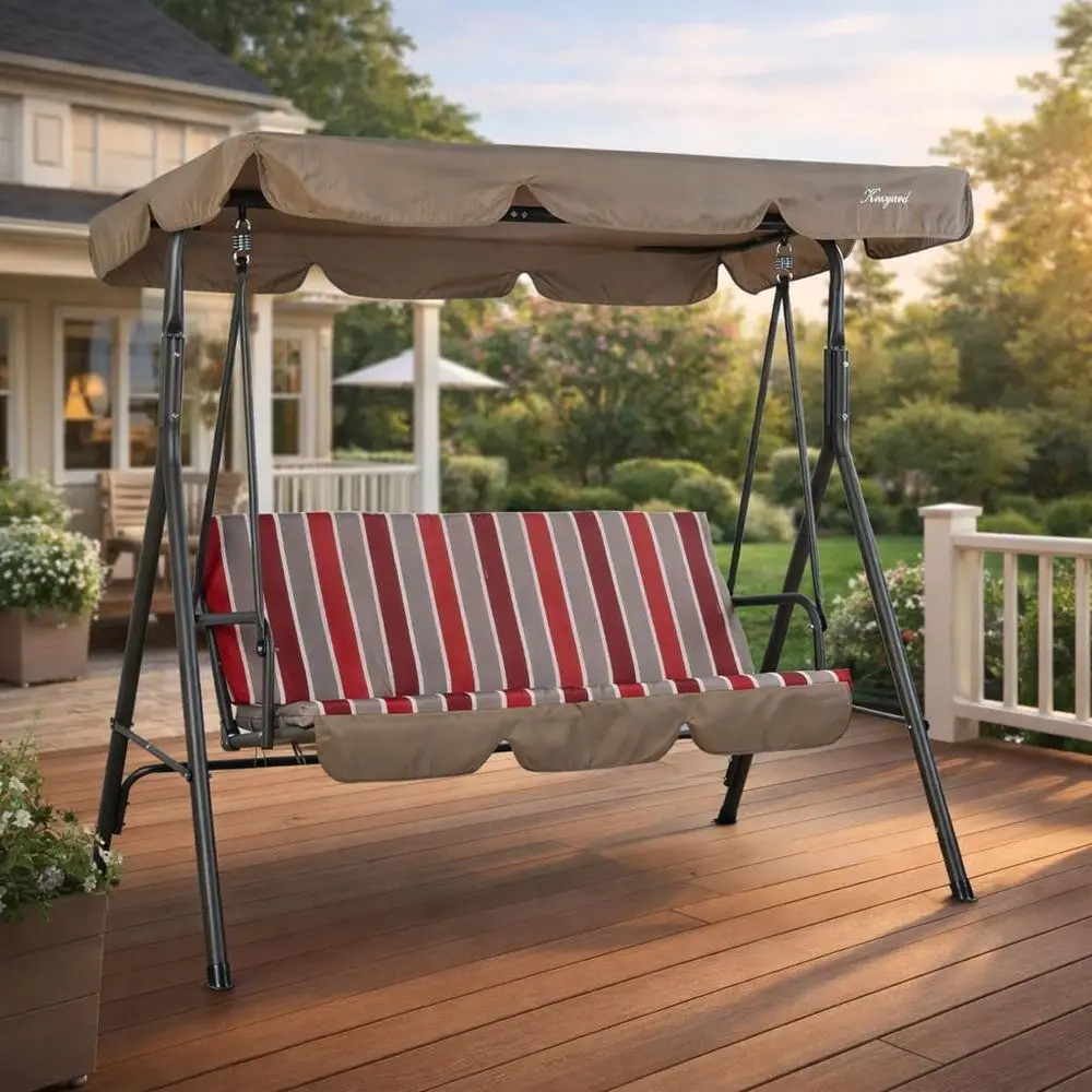 Alicia 3Seat Patio Swing, Outdoor Canopy Swing with HeavyDuty Steel Frame, Adjustable Canopy and Removable Cushions for Porch,