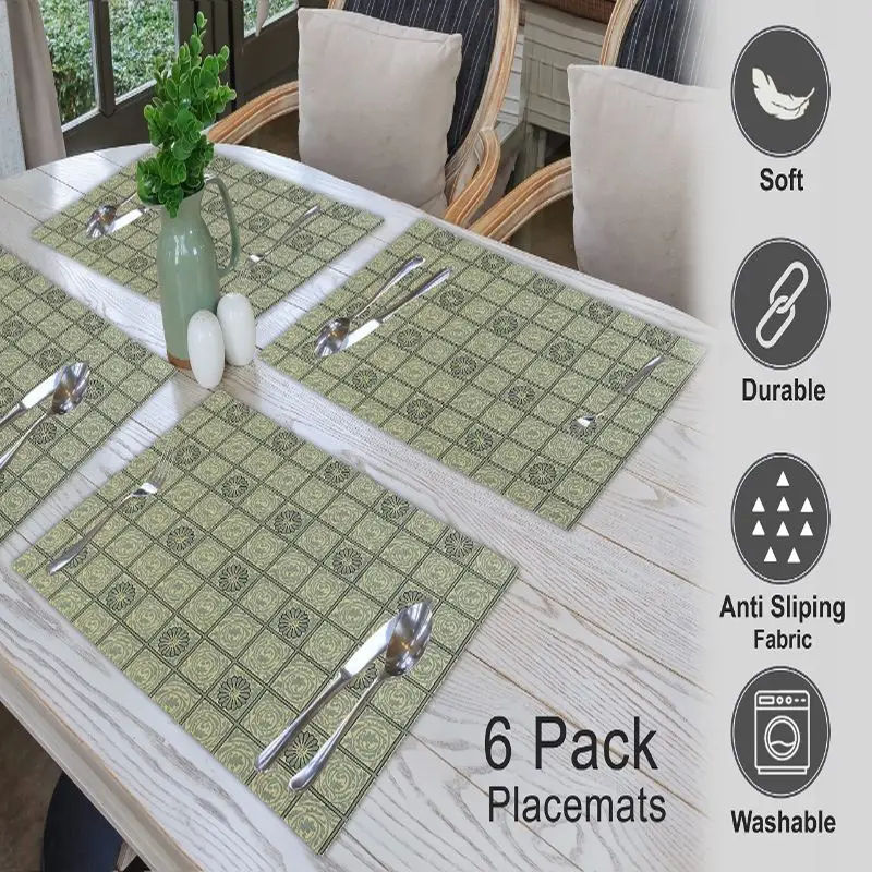 VIKAMA 2/4/6PCS Simple Checkered Striped Flower Table Mat Thermal Insulation Washable Anti Slip Table Mat Kitchen Home Decor