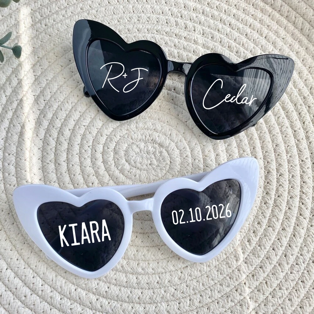 Custom Heart Shaped Glasses Personalized Name Text Wedding Bride Beach Glasses Party Decoration Gift Customized Name Glasses image 2