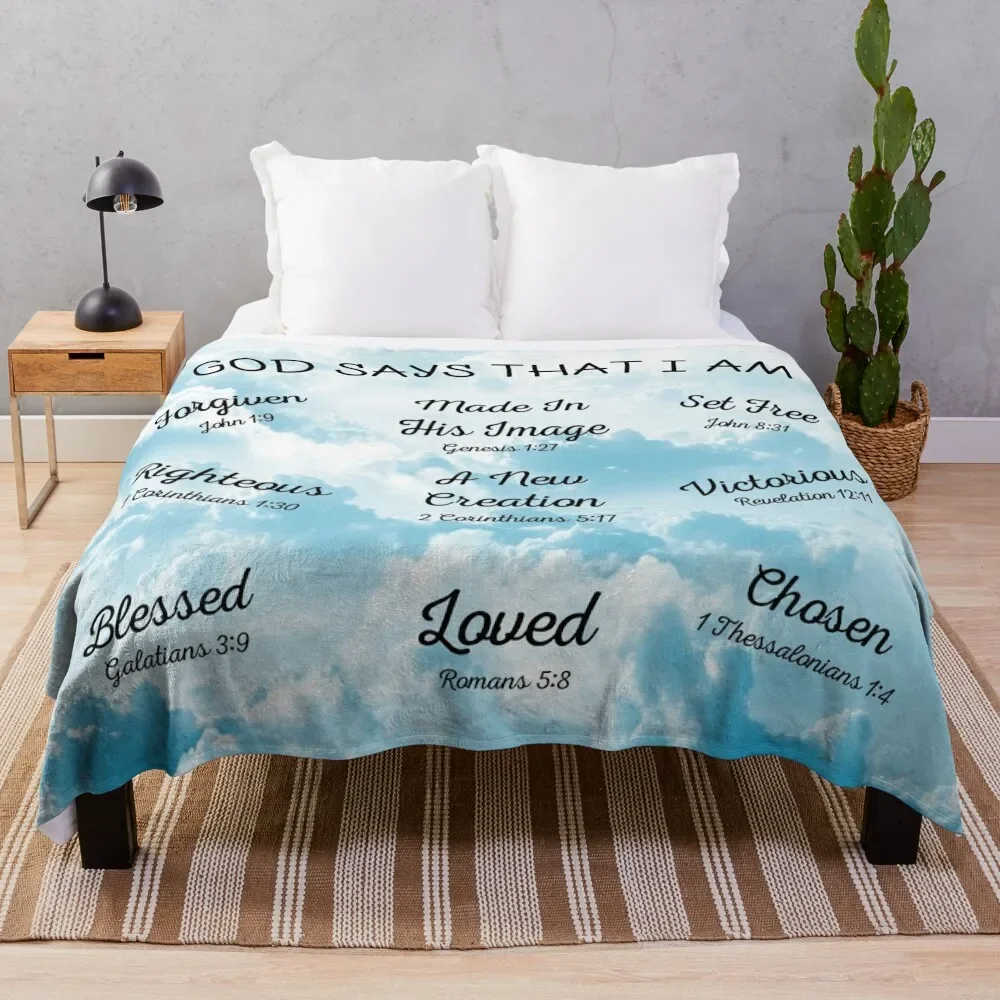 

God Says That I Am | Inspirational Christian Bible Verses Throw Blanket Tourist Decorative Beds Blankets