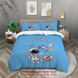 3-piece down duvet cover with blue cartoon astronaut pattern print (1 duvet cover+2 pillowcases, no core) bedding set