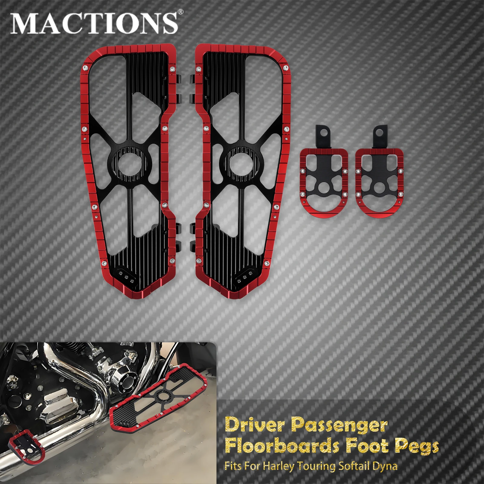 

Motorcycle Driver Floorboards Passenger Footpegs Front Rear Footrest For Harley FL Softail Fat Boy 86-2017 FLD 12-2016 Touring